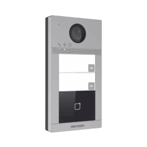 Videoportero IP 2 Megapixel / Llamada y Apertura Remota desde App Hik-Connect (requiere monitor) / PoE / Exterior IP65 + Antivandalico IK08 / 2 Departamentos / Apertura con Tarjeta / Soporta 2 Puertas y hasta 6 Monitores