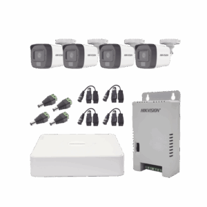 Kit TURBOHD 1080p / DVR 4 Canales / 4 Cámaras con Micrófono Integrado y 101° Visión / Luz Blanca + IR Visión Nocturna / Transceptores / Conectores / Fuente de Poder Profesional Compacta