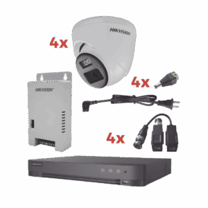 Kit Audio Bidireccional TurboHD 1080p / DVR 4 Canales / 4 Cámaras Eyeball (Exterior) con Bocina y Microfóno Integrado / 1 Fuente de Poder / Accesorios