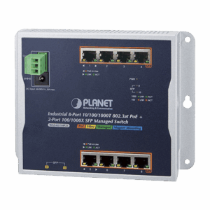 Switch Industrial PoE Administrable de Pared Capa 2, 8 Puertos Gigabit PoE 802.3at y 2 Puertos 100/1000X SFP