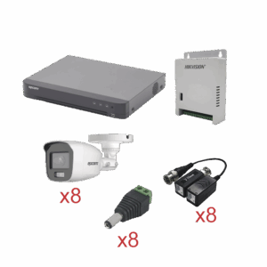 KIT TurboHD con Audio 1080p / DVR 8 Canales / 8 Cámaras Bala (exterior 2.8 mm) / Transceptores / Conectores / Fuente de Poder / AUDIO POR COAXITRON