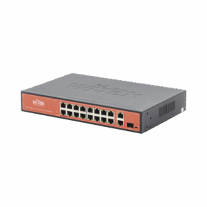 Switch PoE (802.3af/at/bt) / No administrable de largo alcance / Hasta 250m / 16 x 10/100Mbps (PoE) + 2 x 100/1000Mbps + 1 x SFP / 200 W