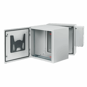 Gabinete Industrial ProTek de Puerta Sólida, Con Aire Acondicionado de 4000 BTU, Protección NEMA Tipo 4/12; IP66; IK10, Abatible, Fabricado en Acero, 19 UR, Color Gris Claro