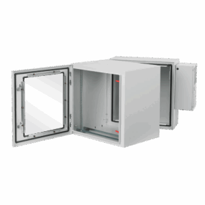Gabinete Industrial ProTek de Puerta con Ventana, Con Aire Acondicionado de 800 BTU, Protección NEMA Tipo 4/12; IP66; IK10, Abatible, Fabricado en Acero, 19 UR, Color Gris Claro