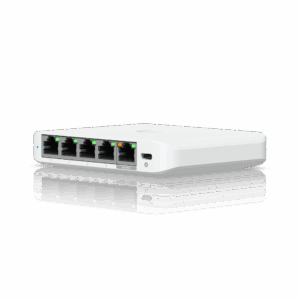 USW Flex Mini 2.5G Switch de 5 puertos 2.5G, Compacto, para Escritorio, se puede Energizar por PoE o con un Adaptador tipo USB-C