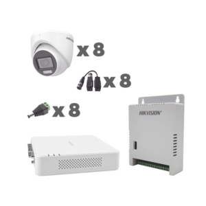 KIT TurboHD 1080p / DVR 8 Canales con audio por coaxitron / 8 Cámaras con Micrófono Integrado 101° Visión/  luz blanca + IR visión nocturna  / Transceptores / Conectores / Fuente de Poder Profesional